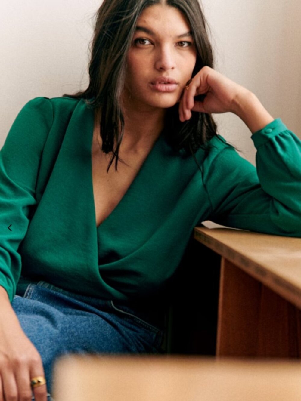 Sézane Abélia Blouse Bottle Green Long Sleeve Wrap V-Neck Size 40 FR/US 8, NWT